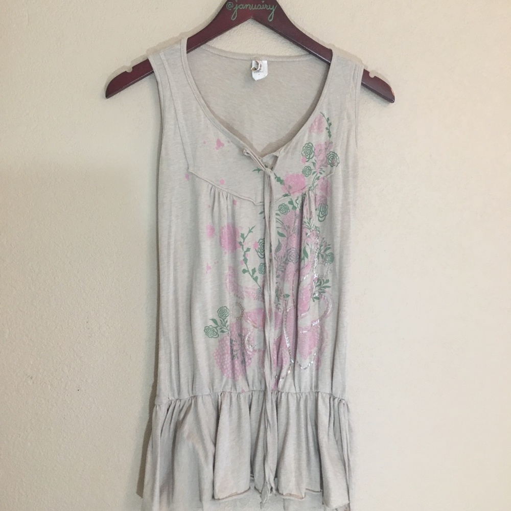Long boho festival style tank with tie and ruffle